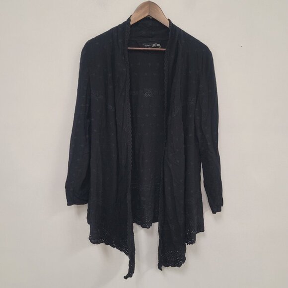 Como No Womens Embroidered Open Front Kimono Size M Black Witchy Whimsigoth - Picture 1 of 9